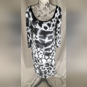 Cartise Abstract Print Sheath Dress w/Scoop Neck 3/4 Sleeve Sz 10